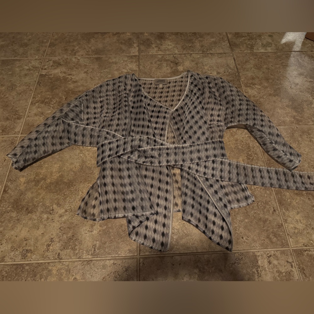 O women's Armani Collezioni sheer open front blouse with belt